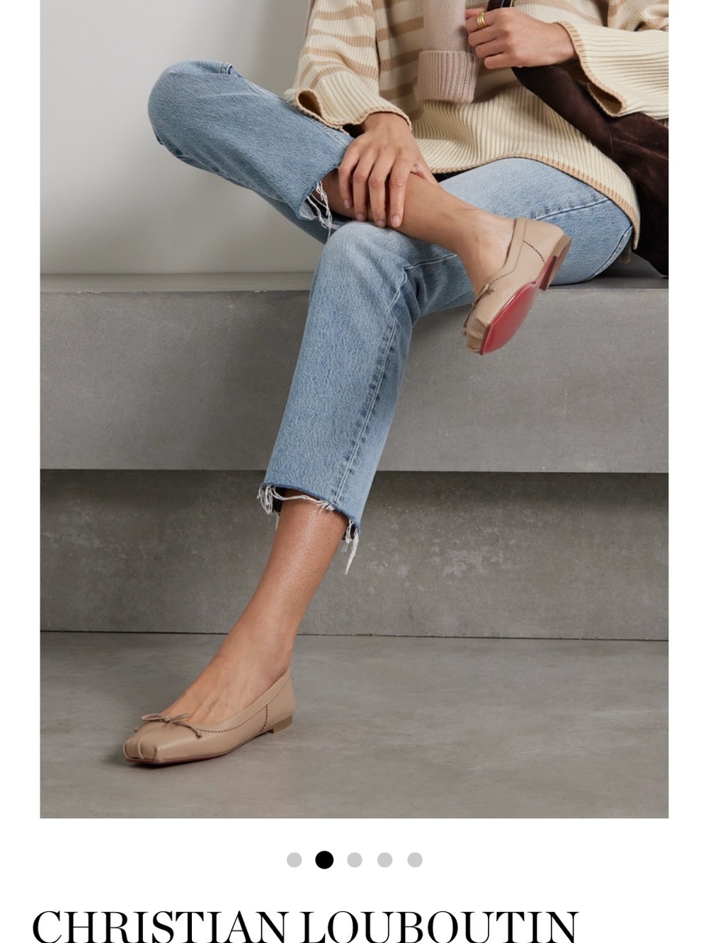 Christian Louboutin Nude Beige Square-Toe Ballet Flats with Bow